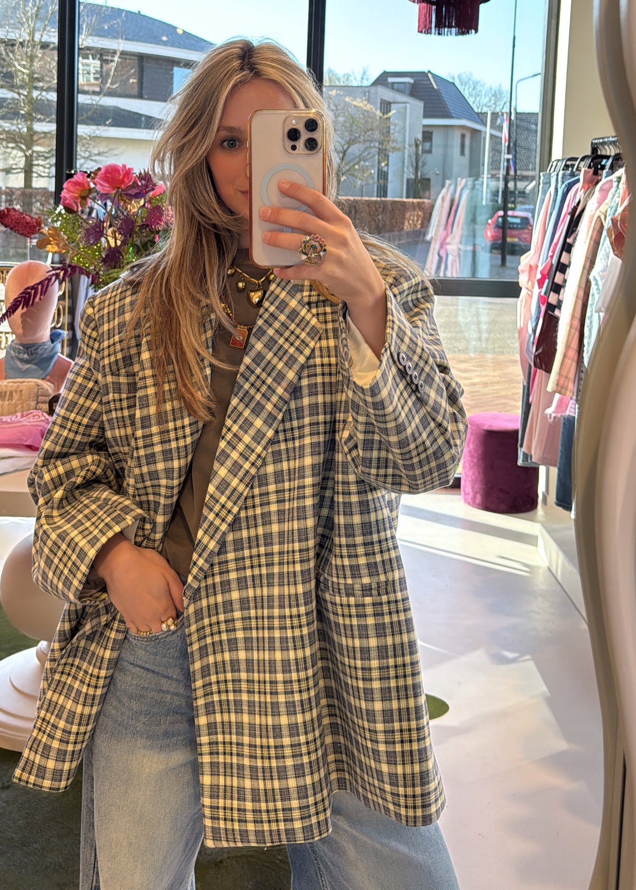 Oversized blazer - Blue plaid