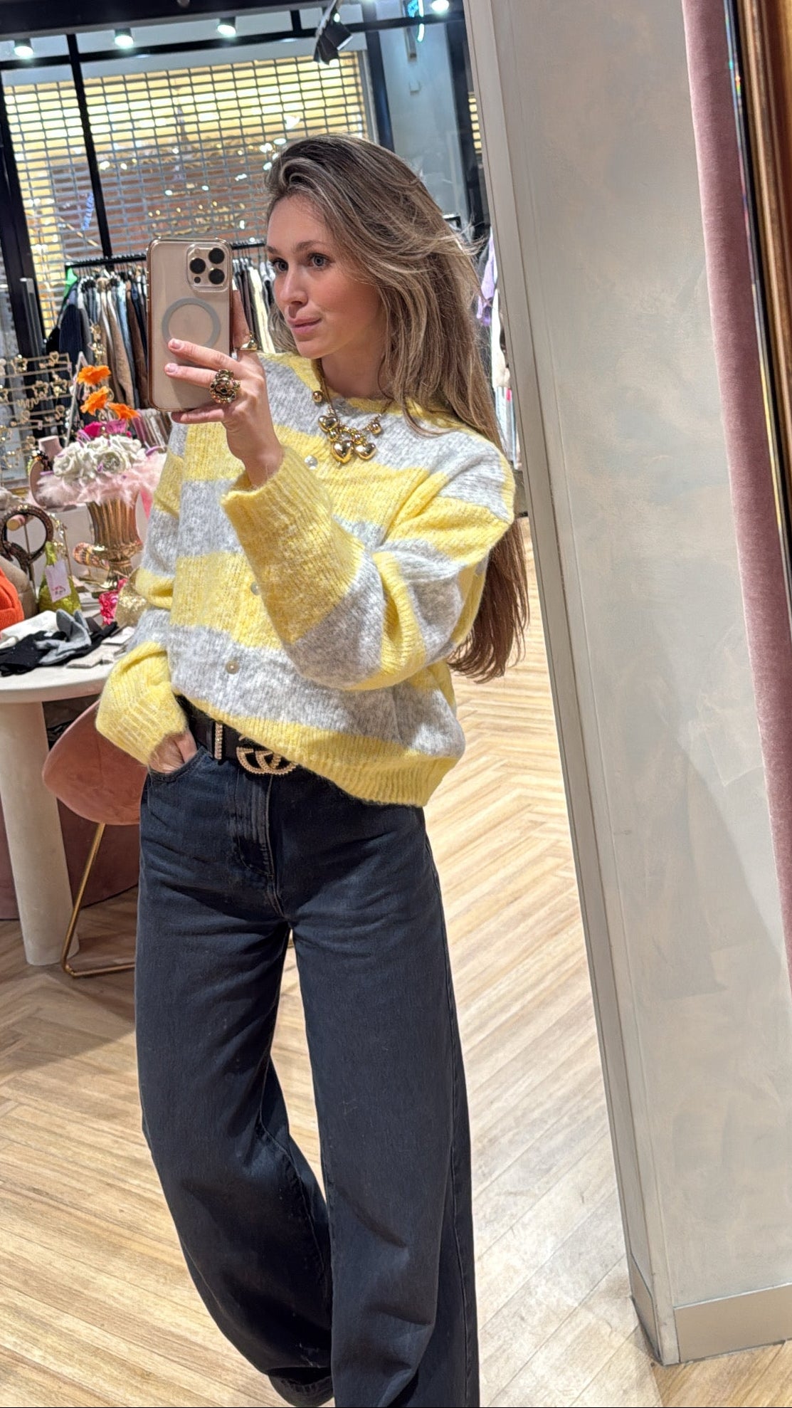 Cardigan geel / grijs