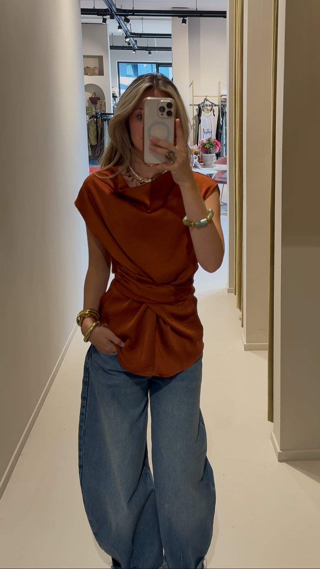 Satin top - terracotta