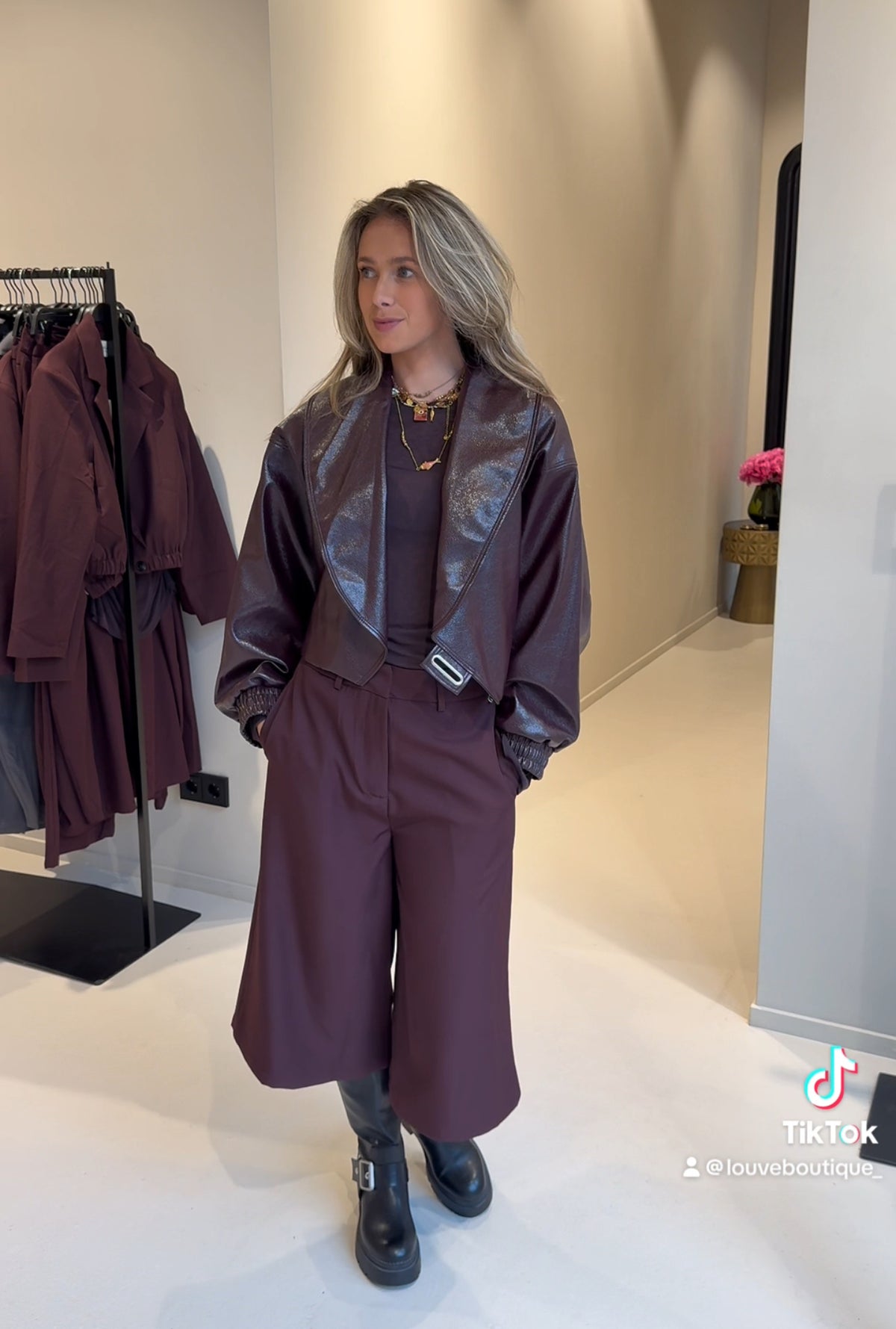 Leather jacket gesp detail - bordeaux