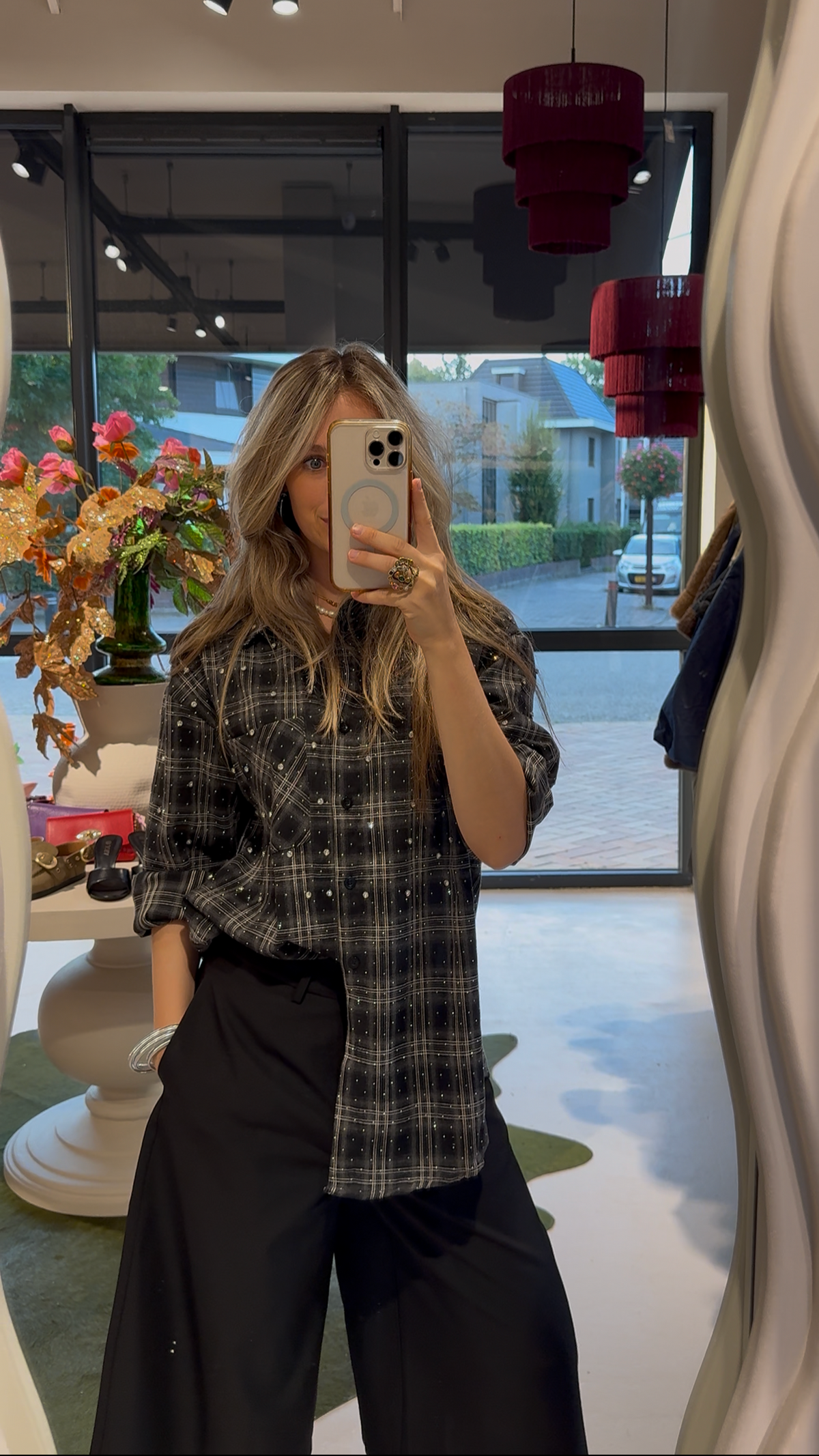 Oversized blouse met strass - zwart