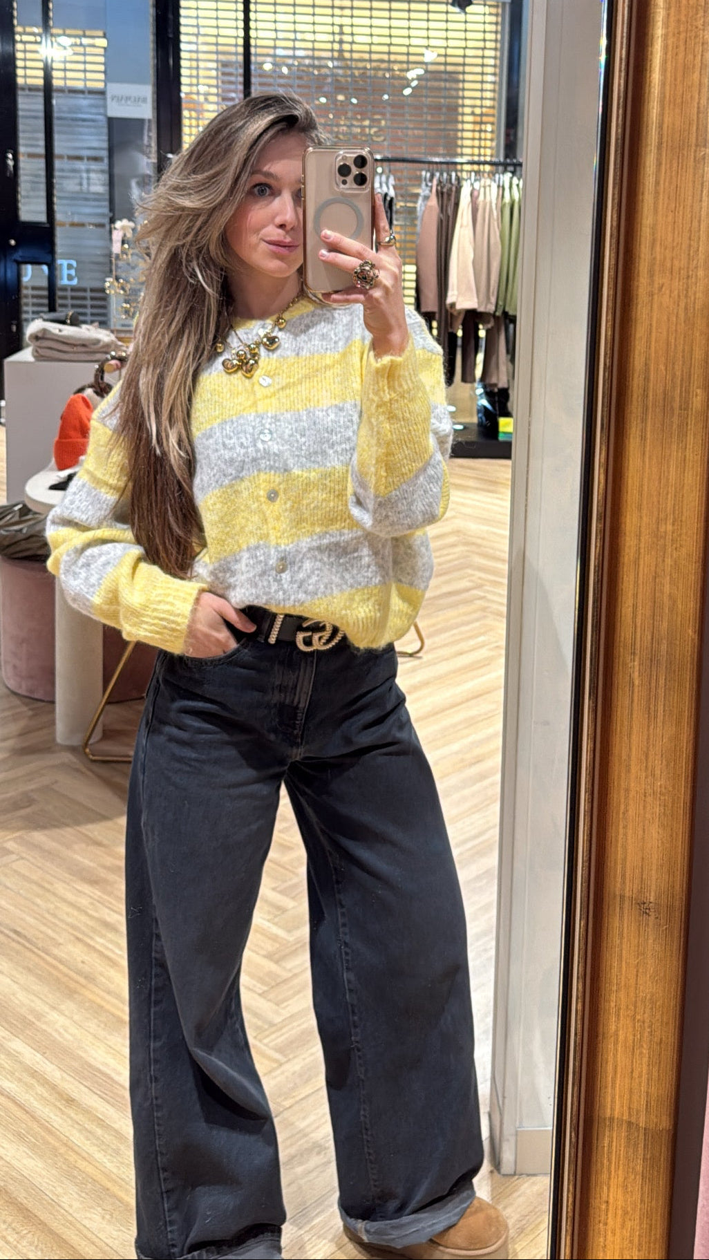 Cardigan geel / grijs