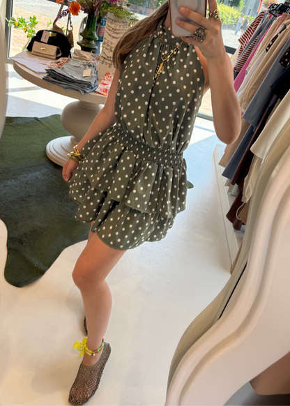 Flowy dress - dots khaki