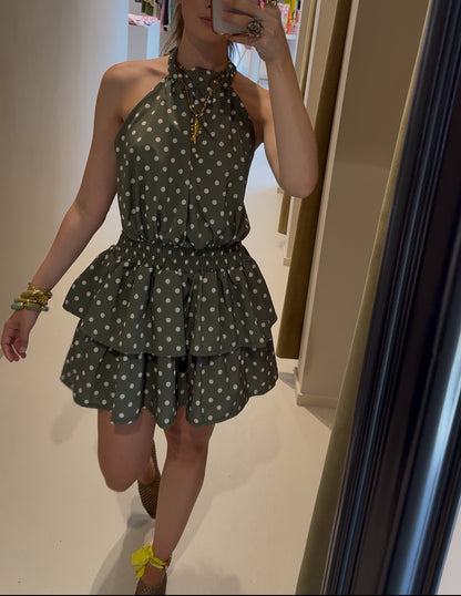Flowy dress - dots khaki