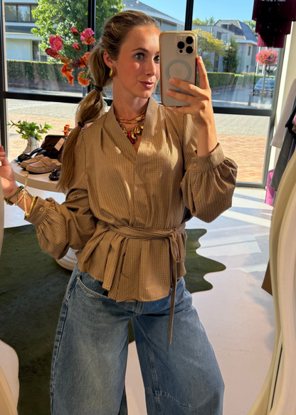 Blouse check print - taupe