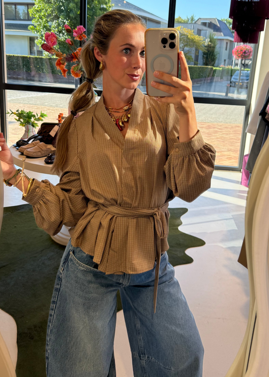 Blouse check print - taupe