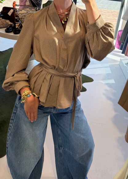Blouse check print - taupe