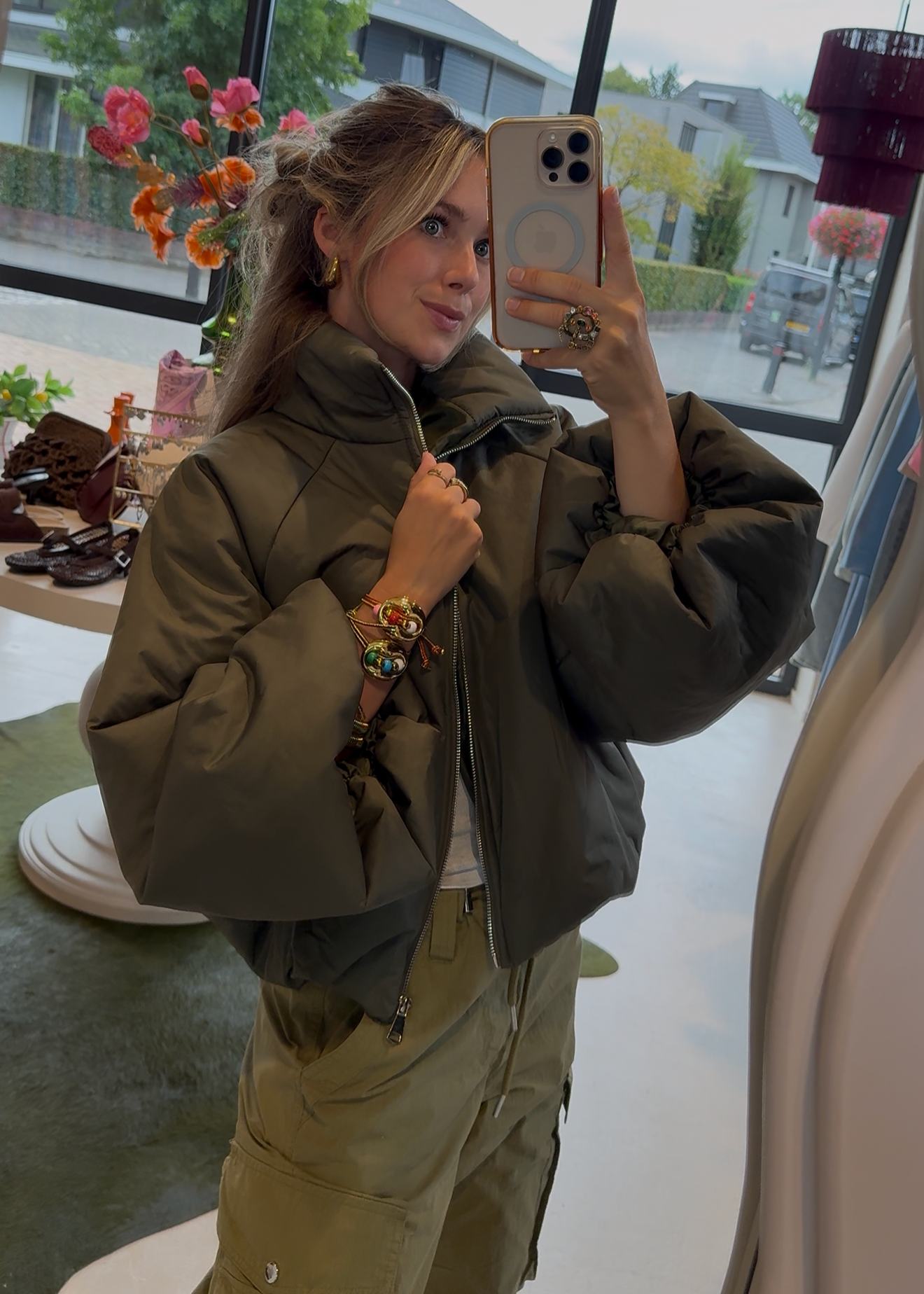 Bomber puffer jacket - khaki