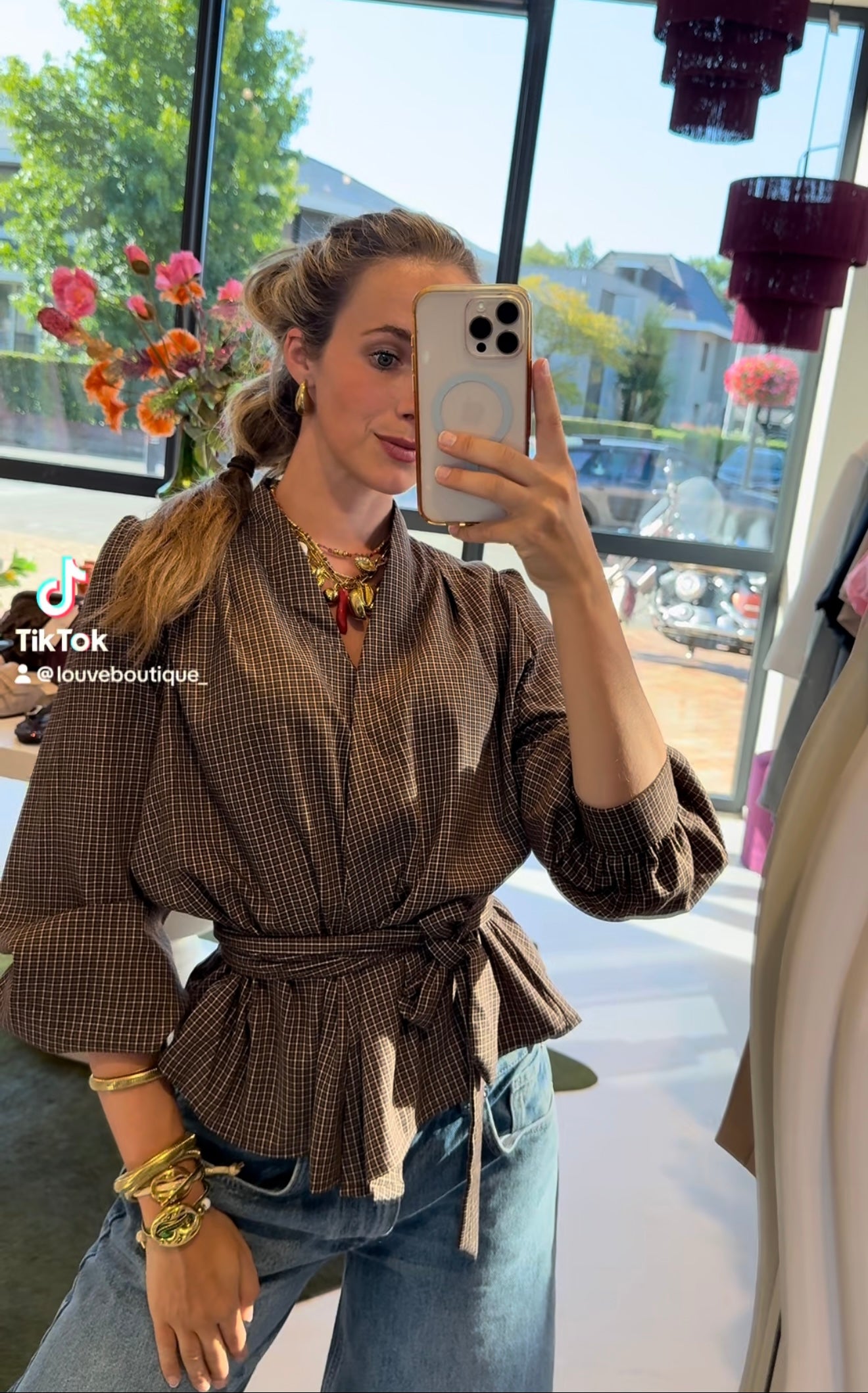 Blouse check print - bruin
