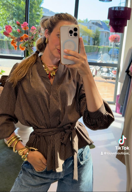 Blouse check print - bruin
