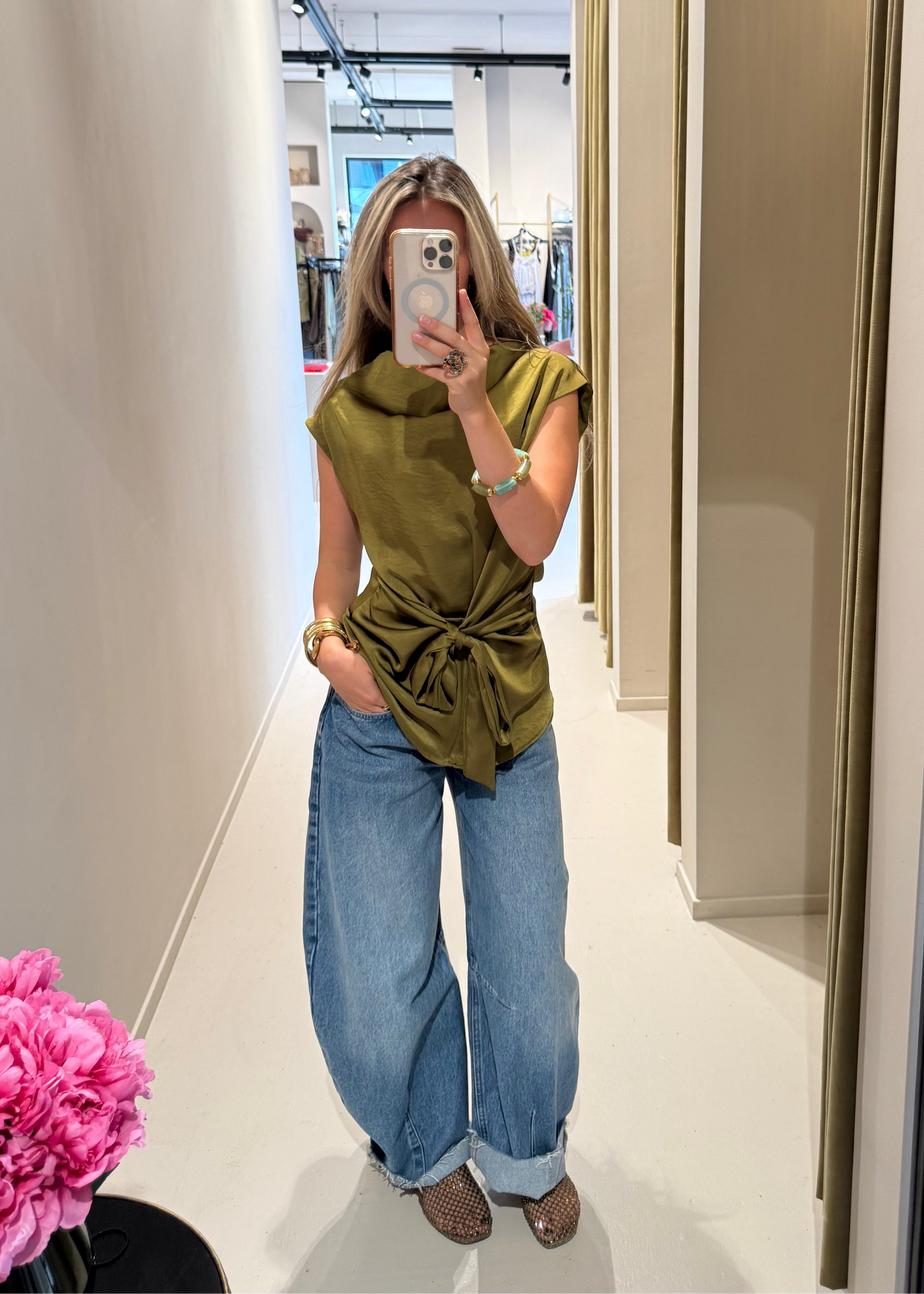 Satin top - groen