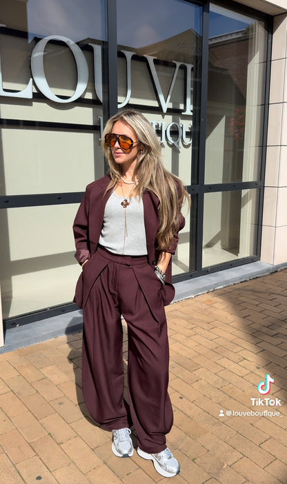 Pantalon met plooi detail - Plum