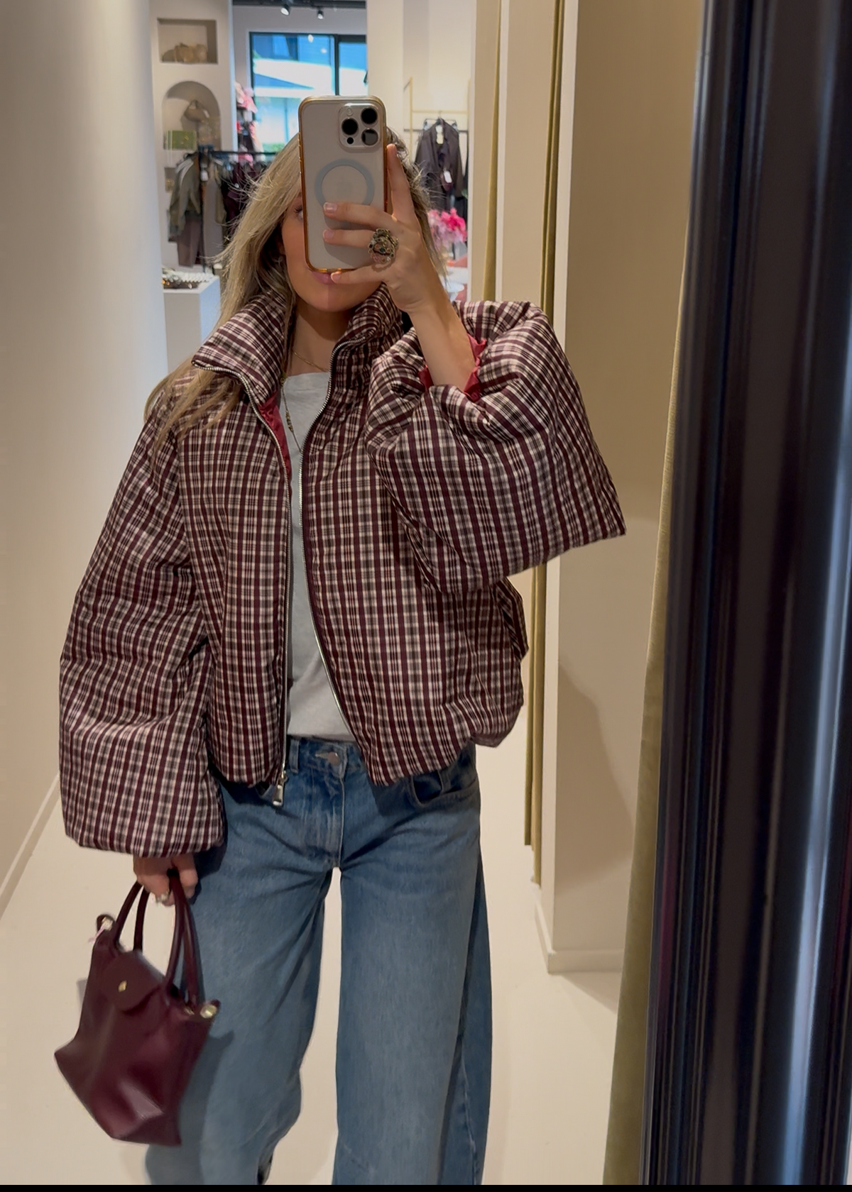 Puffer jacket - ruit patroon rood