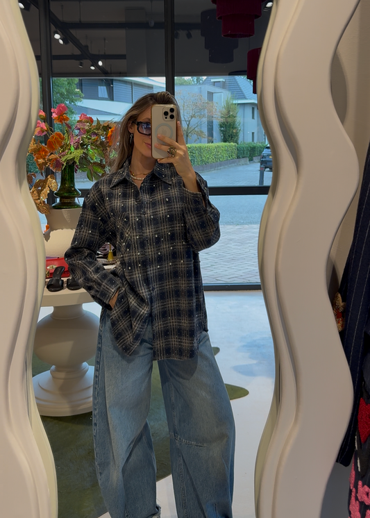 Oversized blouse met strass - navy