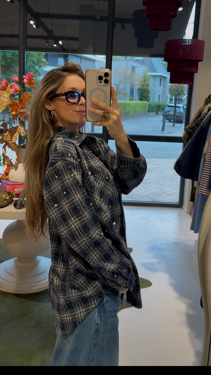 Oversized blouse met strass - navy