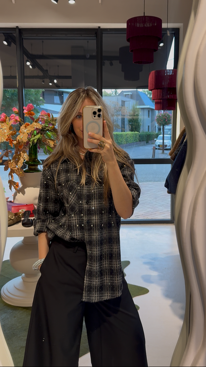 Oversized blouse met strass - zwart
