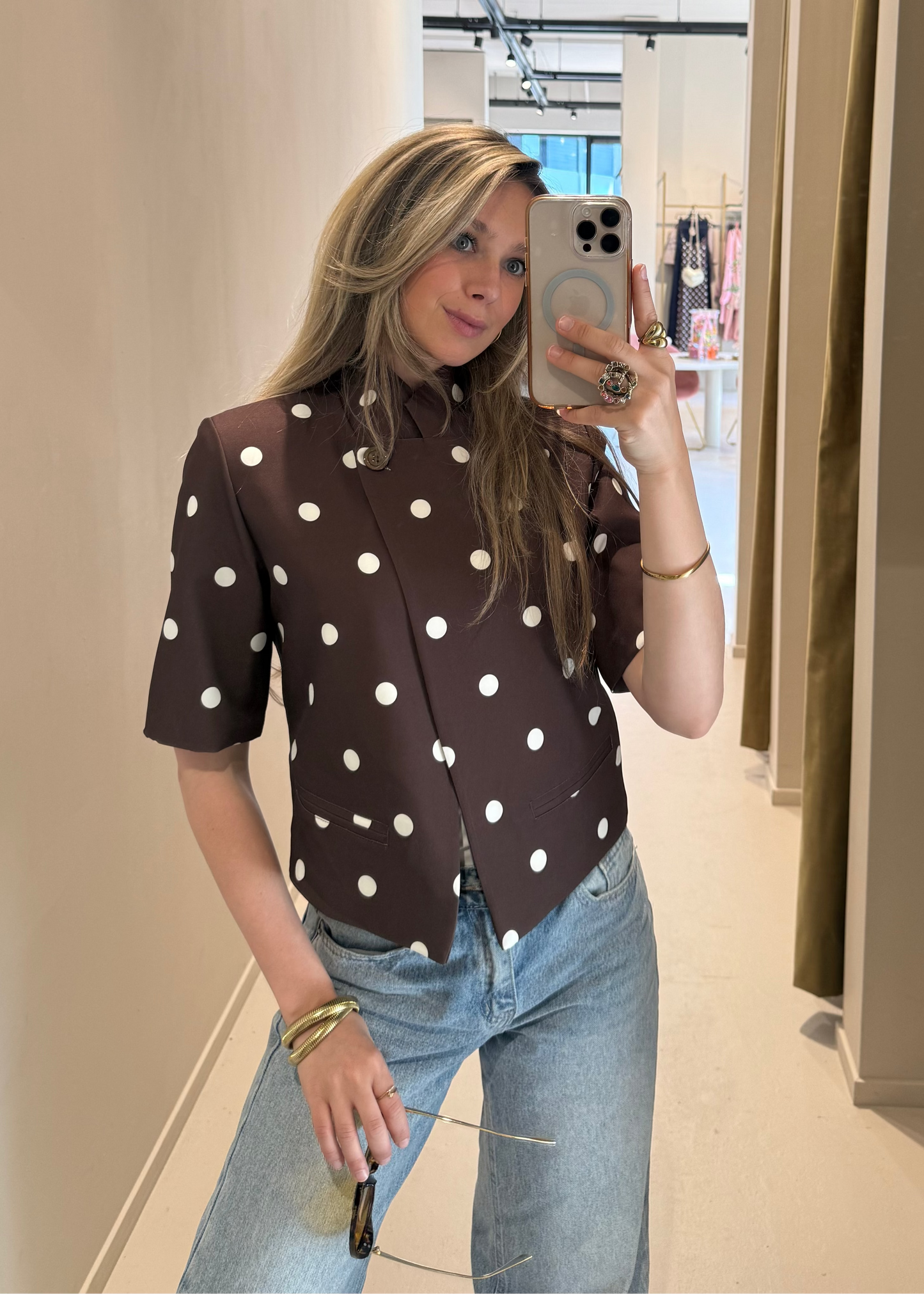 Cropped blazer dots - bruin