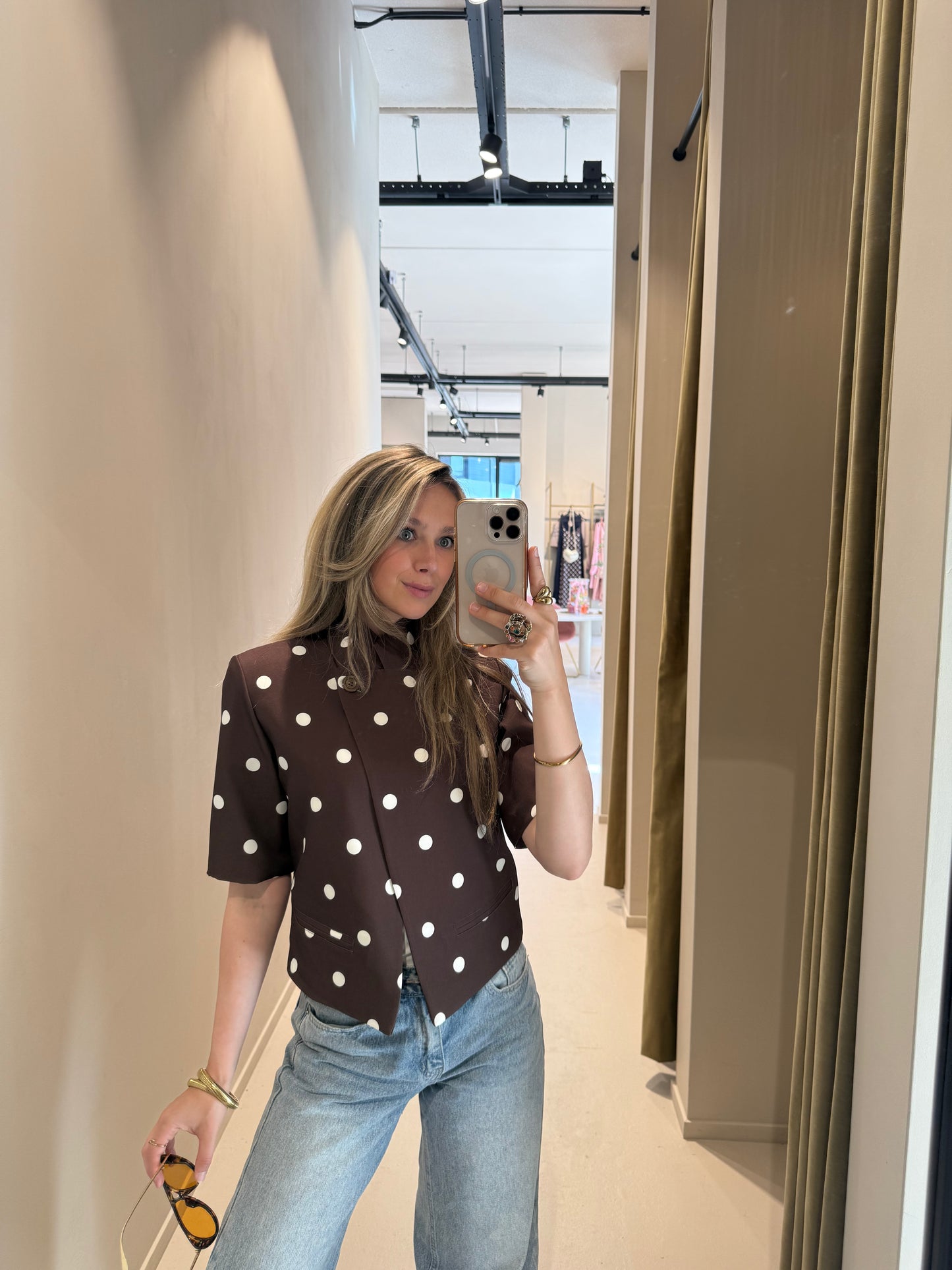 Cropped blazer dots - bruin