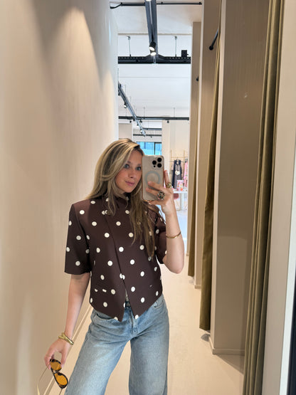 Cropped blazer dots - bruin