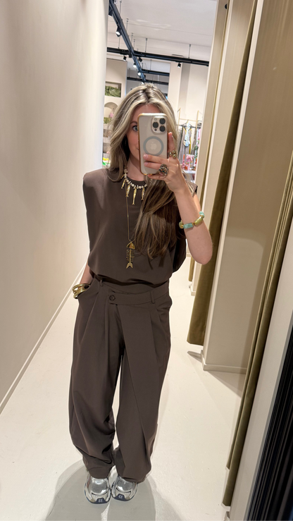 Pantalon met knoop - bruin