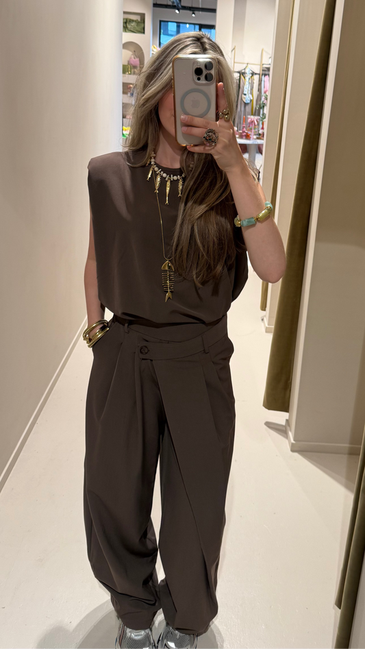 Pantalon met knoop - bruin