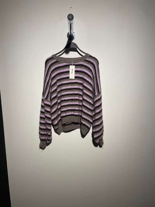 Ambika knitted sweater streep paars grijs
